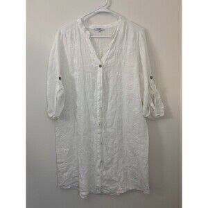 Rosemarine Shirt Dress 100% Linen Medium Embroidered Button Up  Italy 3/4 Sleeve
